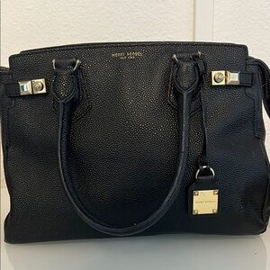 Henri Bendel Black Satchel with Gold Accents